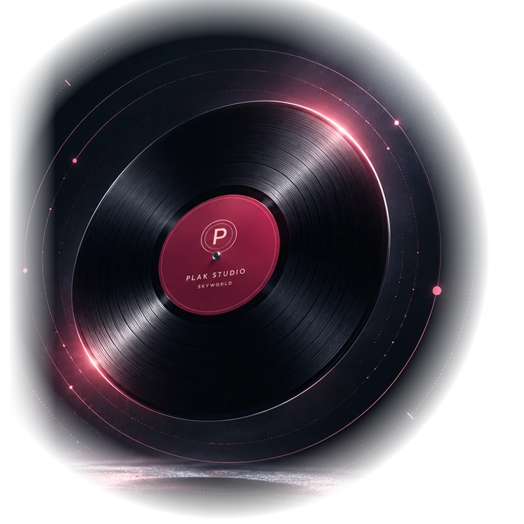Bordo plak etiketli, ışıklı siyah vinil kayıt