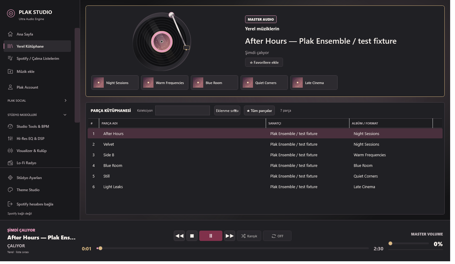 Plak Studio masaüstü müzik oynatıcısı ve stüdyo modülleri